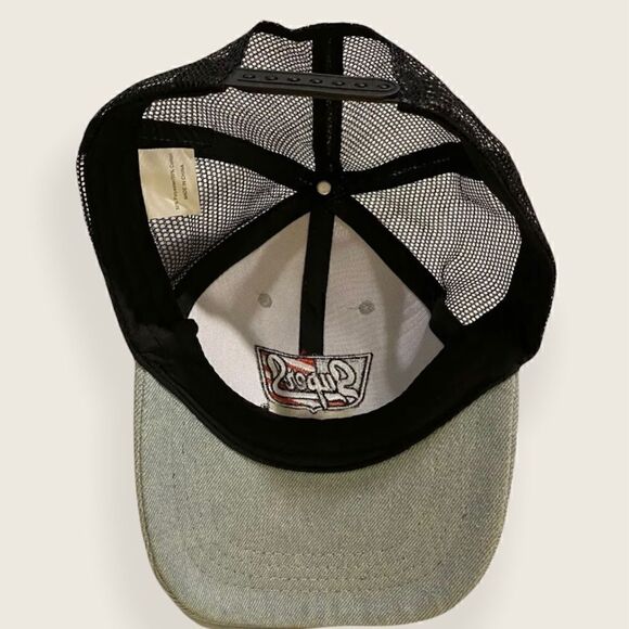 Super S Premuim Lubricants Logo Denim Hat Cap Mesh Snapback US Flag NWOT - Picture 7 of 8